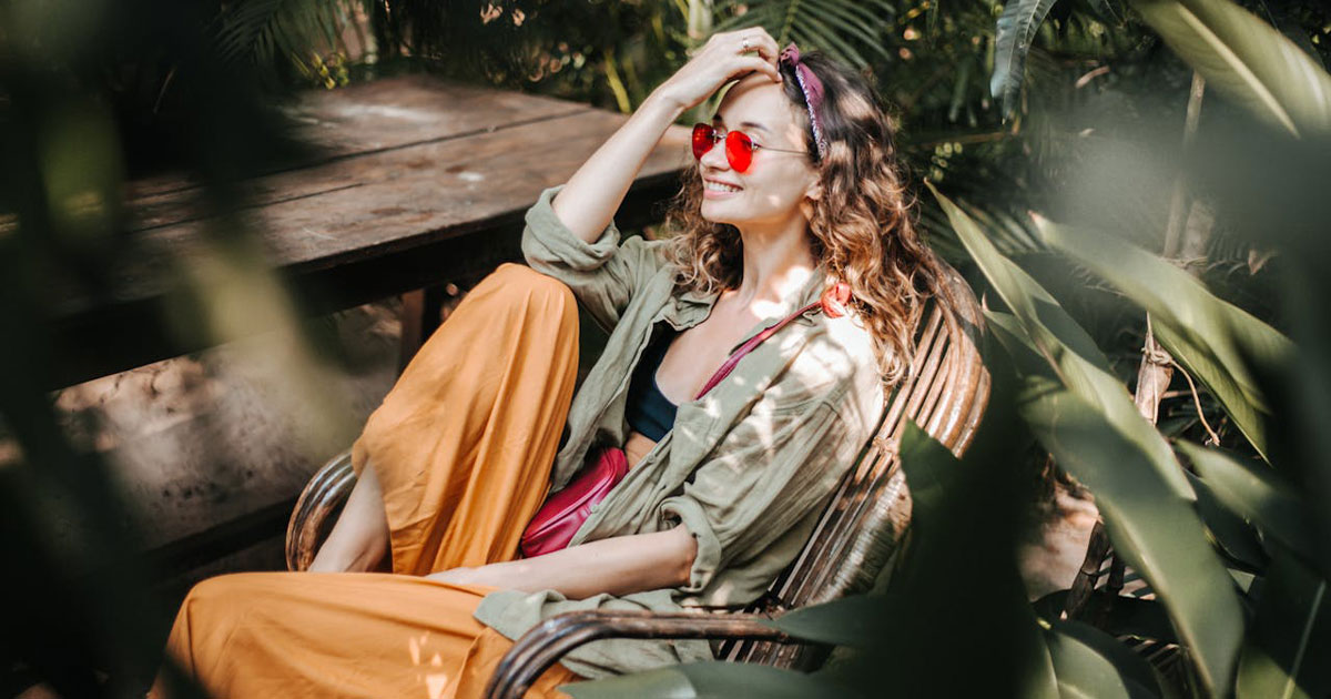 relaxed everyday clothing and apparel styled for comfortable lifestyle wear in a natural setting