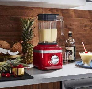 KitchenAid blender on a clean kitchen counter 