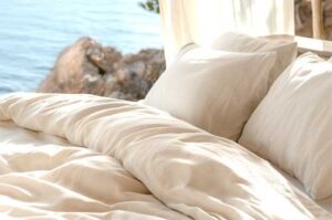 Heavenly, cool, and crisp 300 thread count cotton bedding.