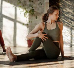 woman in peaceful meditation or seated yoga pose